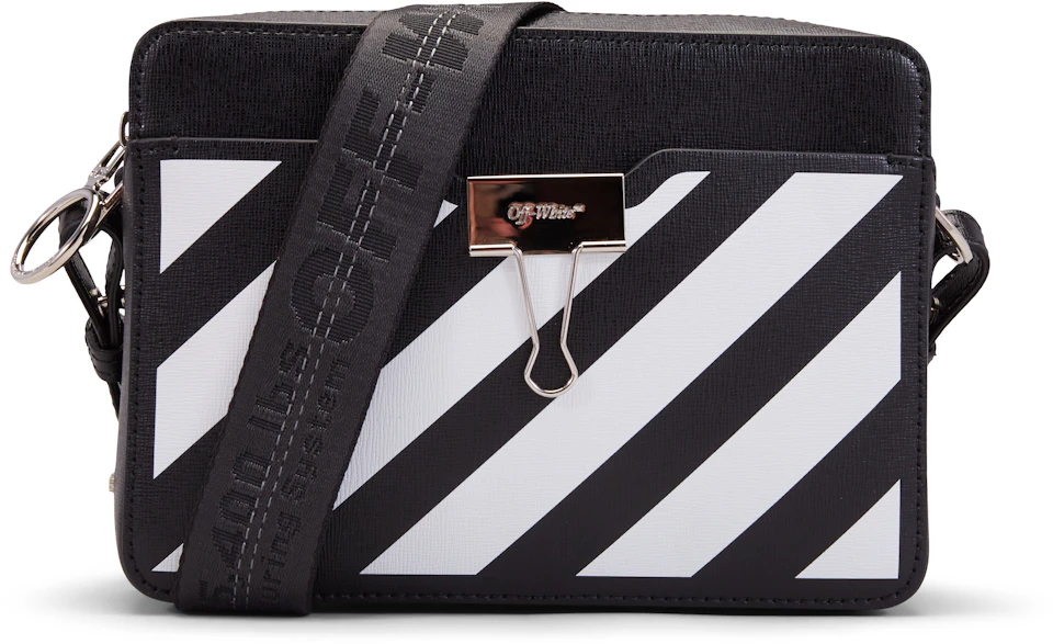 OFF-WHITE Camera Bag Diag Black White in Saffiano Leather with Silver ...