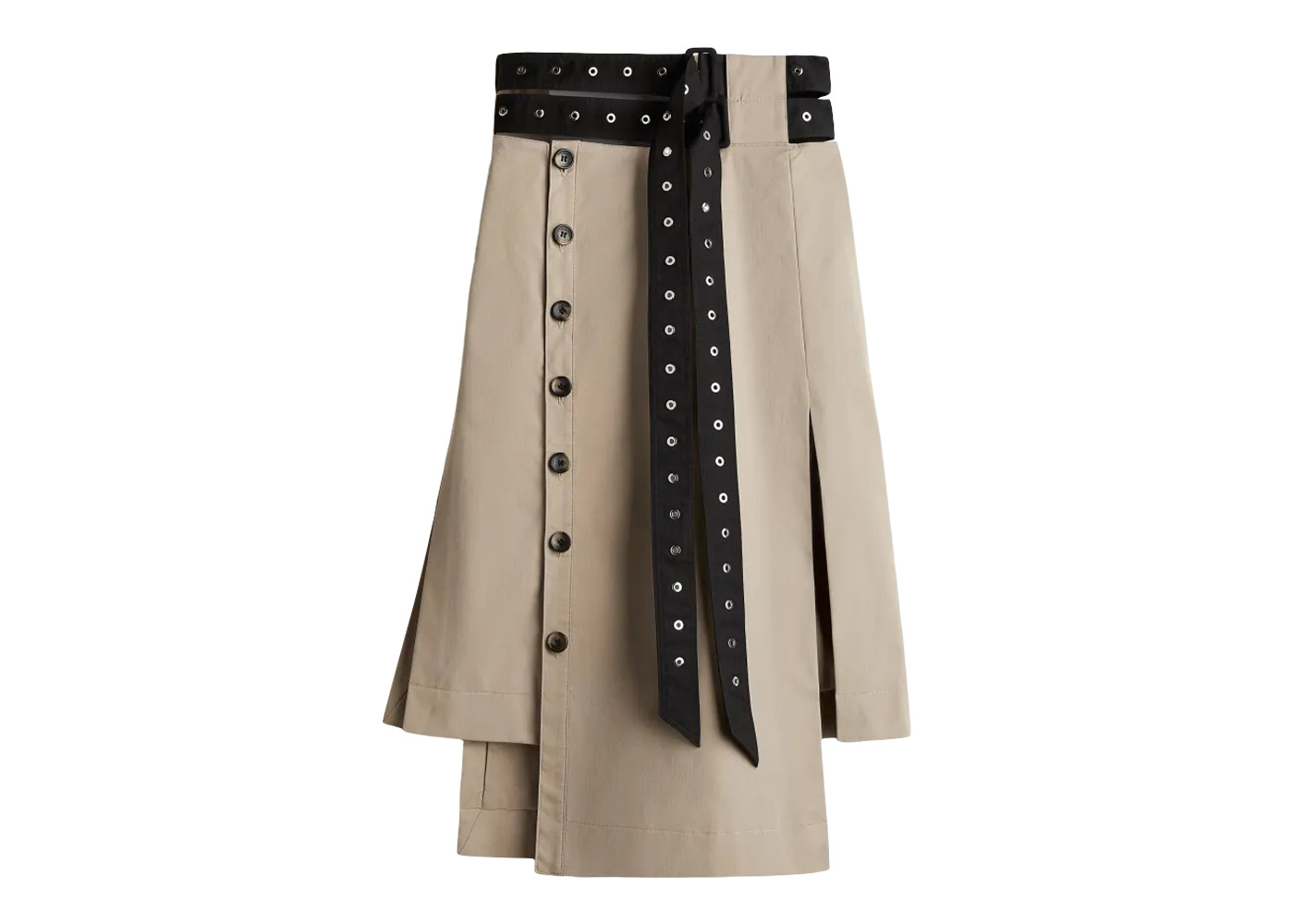 Rokh H&M Belted Twill Skirt Greige/Black
