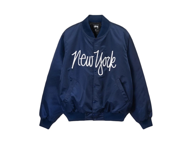 H*o様 stussy NY CHAPTER SATIN VARSITY JAC Stussy NY Chapter Satin Varsity Jacket Navy Men's - US