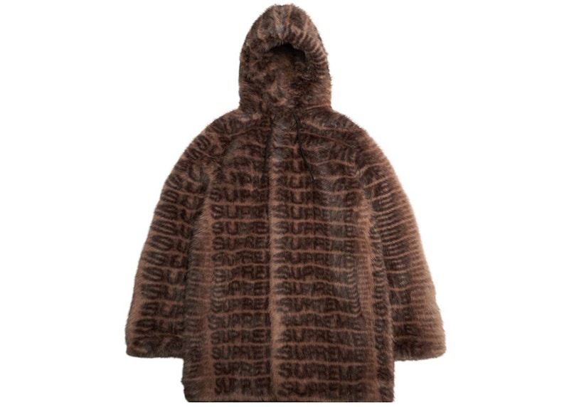 Supreme Faux Fur Hooded Coat Brown Lsize