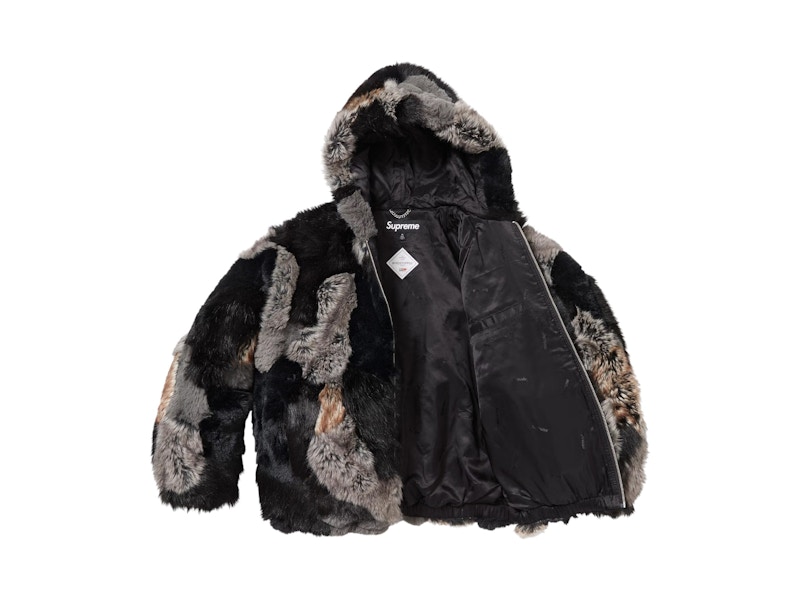 Supreme Patchwork WINDSTOPPER Hooded Faux Fur Jacket Black Men's
