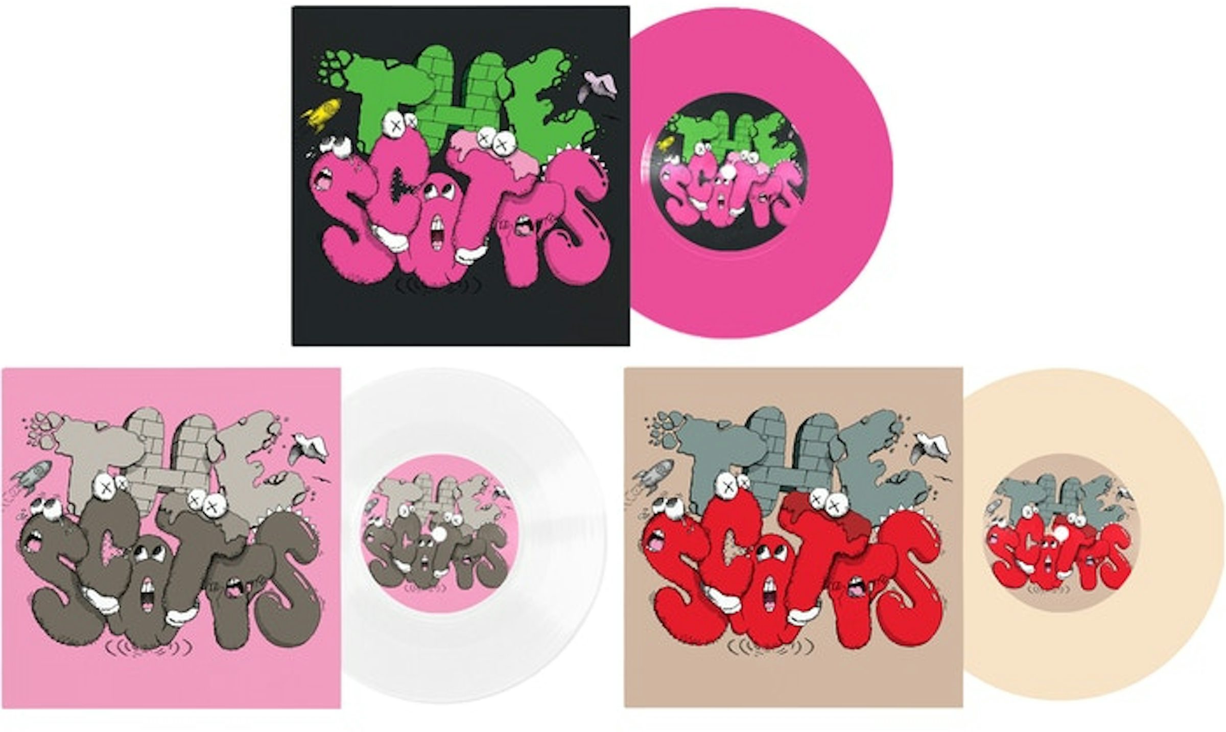 Travis Scott The Scotts KAWS Vinyl 7 Pink/White/Beige Set - GB