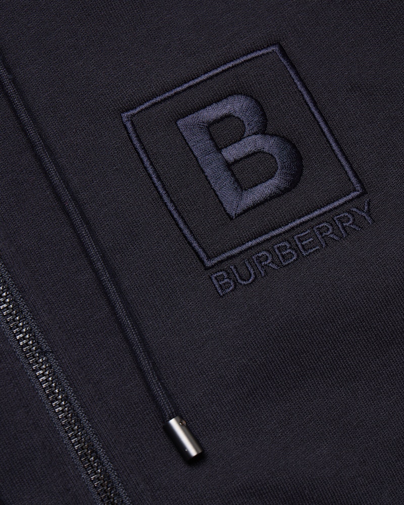 Burberry Letter Graphic Cotton Blend Zip Hoodie Navy Men's