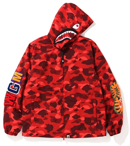 BAPE Color Camo WGM Shark Hoodie Jacket Red - SS20