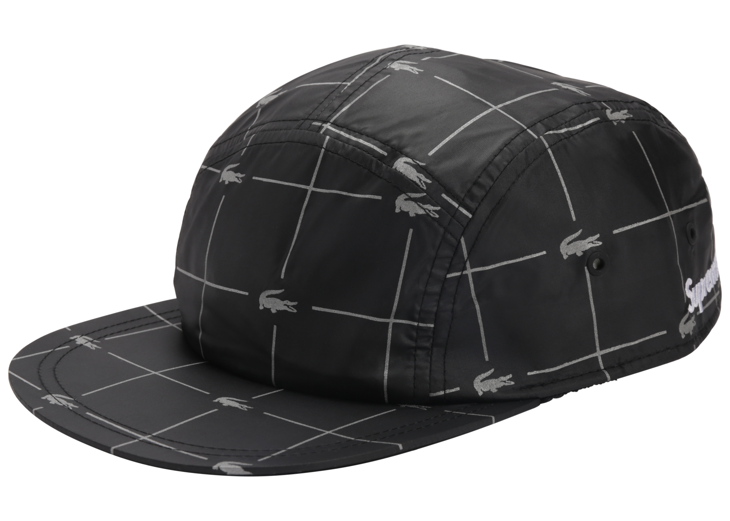 supreme lacoste reflective grid nylon camp cap black