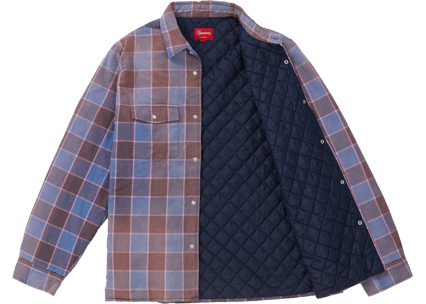 Supreme Quilted Faded Plaid Shirt Dusty Blue - FW18